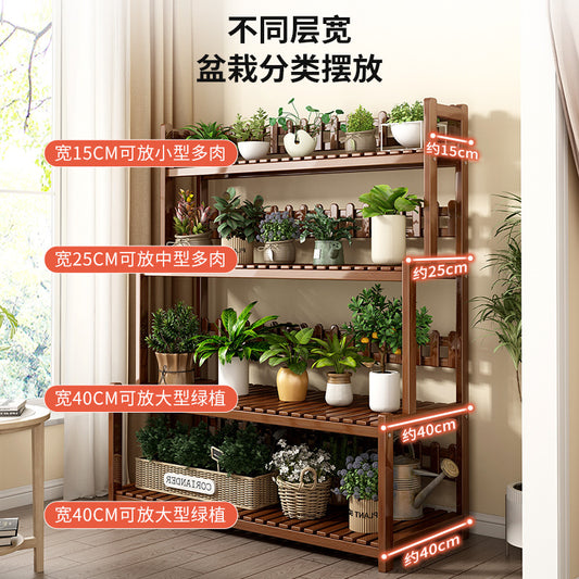 Flower Rack Multi-layer Storage Rack Balcony Fleshy Flower Rack Indoor Living Room Green Diet Floor Bamboo And Wood Household Flower Pot Rack