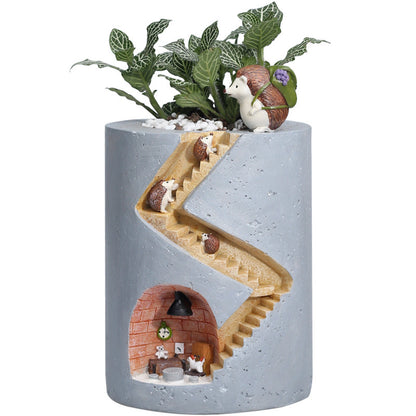 Creative Resin Succulent Hydroponic Flower Pot Home Gardening Desktop Potted Decoration Hedgehog House Flower Pot
