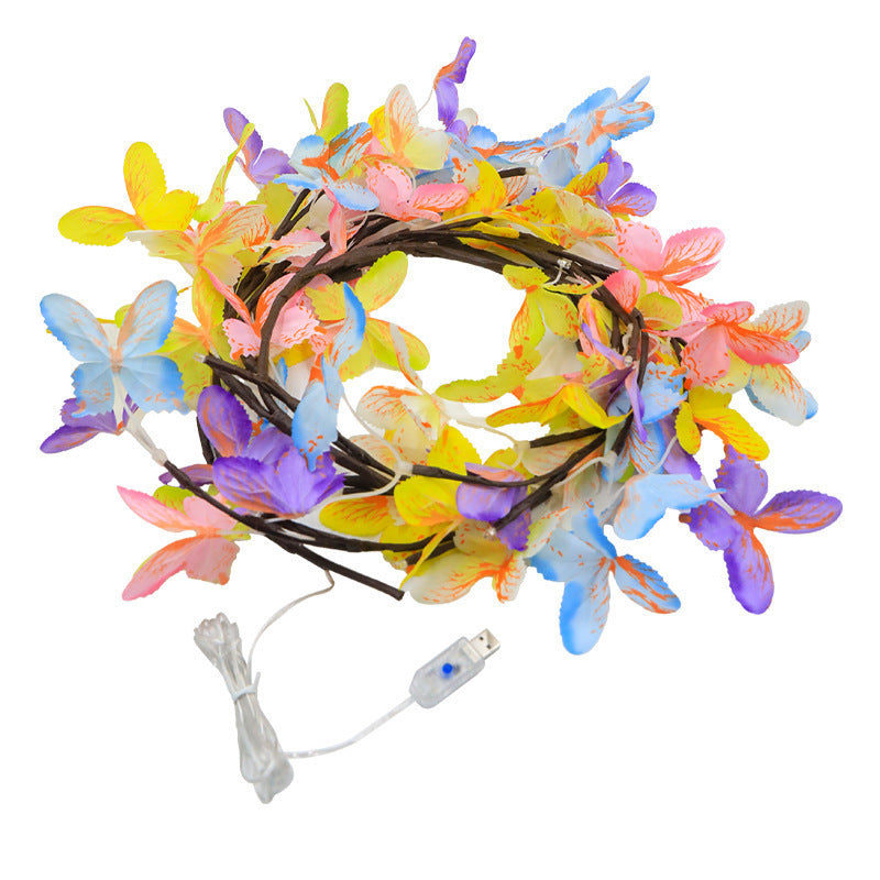 Led Rattan Lamp Bendable Shape Butterfly Flowers Leaves Interior Decoration Wall Layout Romantic Atmosphere Light