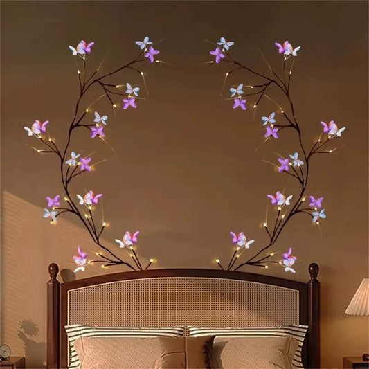 Led Rattan Lamp Bendable Shape Butterfly Flowers Leaves Interior Decoration Wall Layout Romantic Atmosphere Light