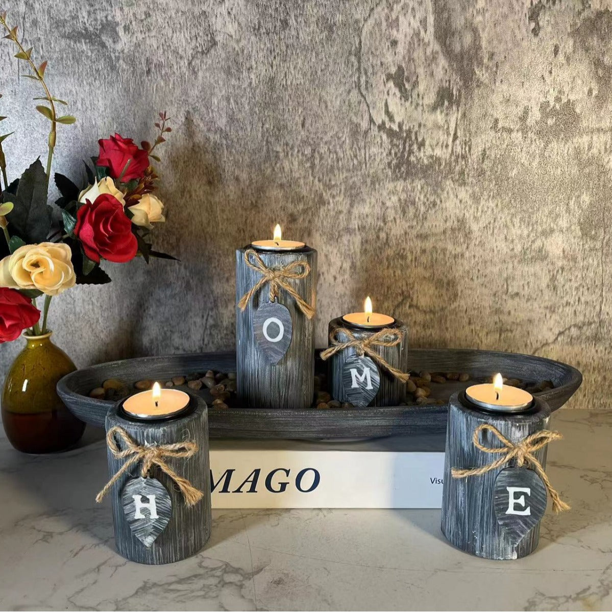 Creative HOME Wooden Sign Candle Holder HOME B &amp; B Romantic Atmosphere Decorations Photo Props Ornaments