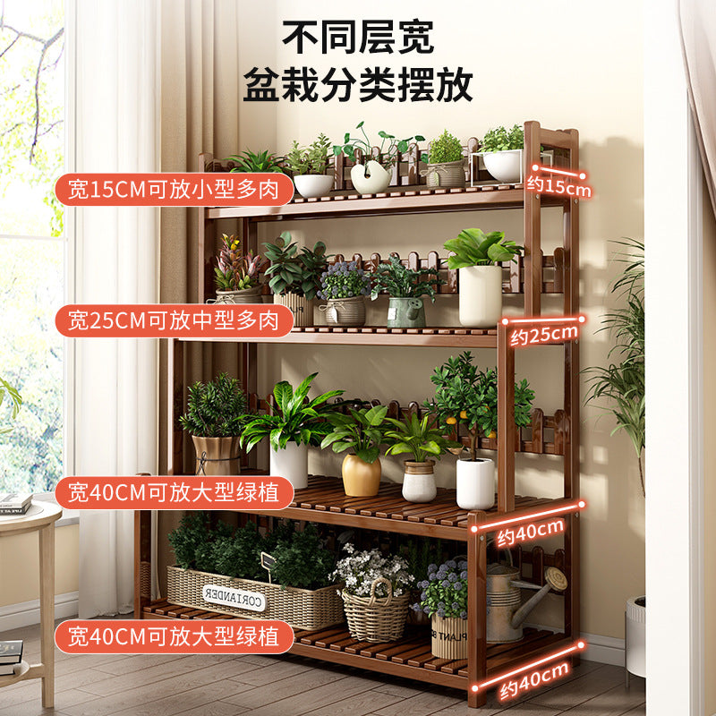 Flower Rack Multi-layer Storage Rack Balcony Fleshy Flower Rack Indoor Living Room Green Diet Floor Bamboo And Wood Household Flower Pot Rack