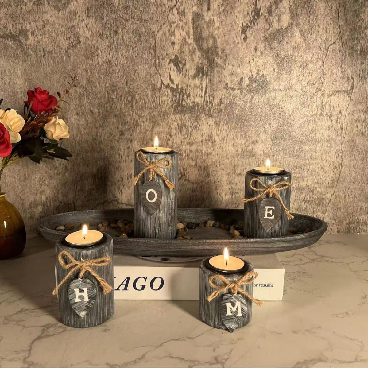 Creative HOME Wooden Sign Candle Holder HOME B &amp; B Romantic Atmosphere Decorations Photo Props Ornaments