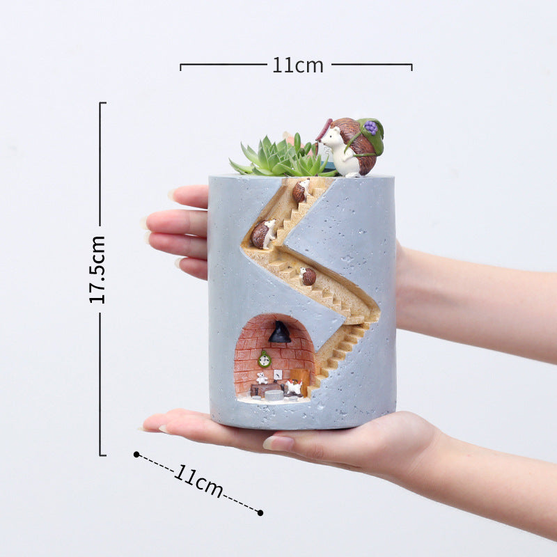 Creative Resin Succulent Hydroponic Flower Pot Home Gardening Desktop Potted Decoration Hedgehog House Flower Pot